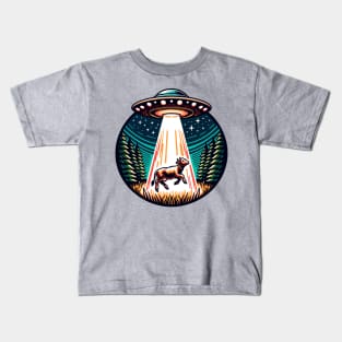 UFO Cow Abduction Forest Kids T-Shirt